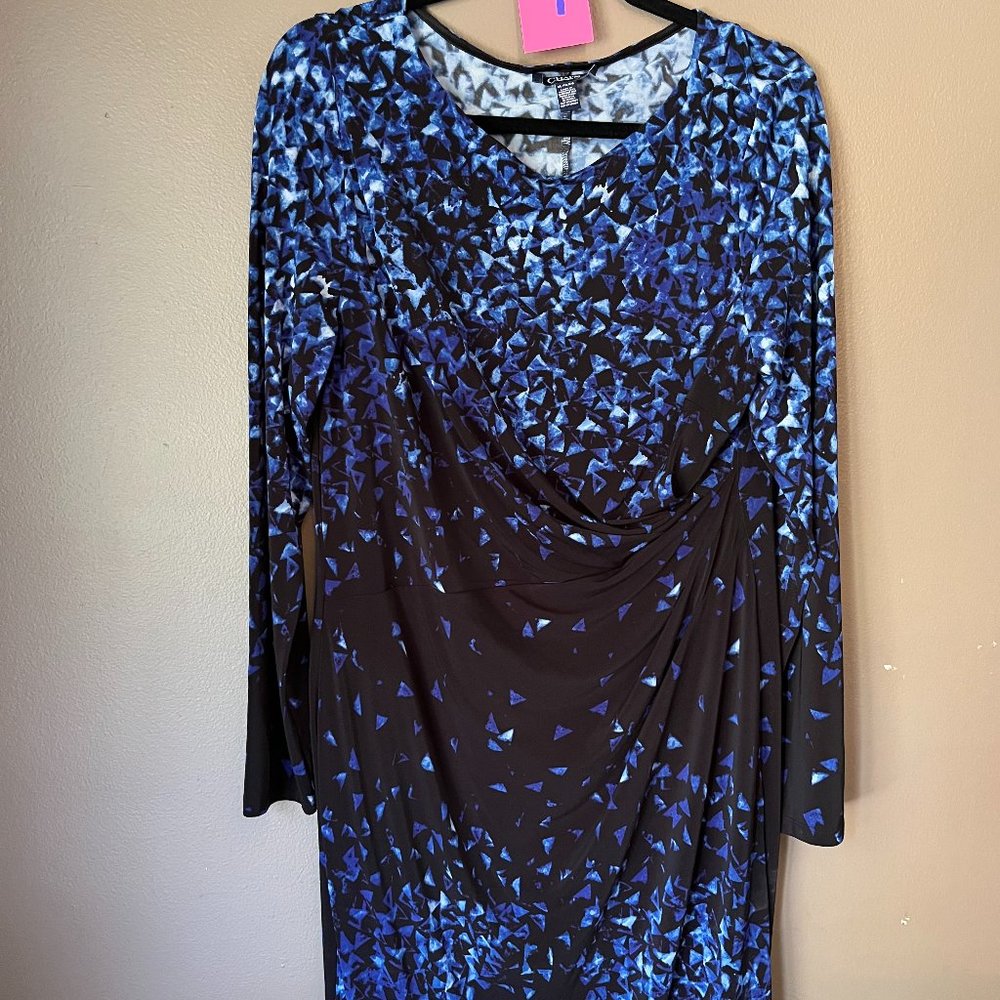 Black and blue ombre sheath dress with gathered waist